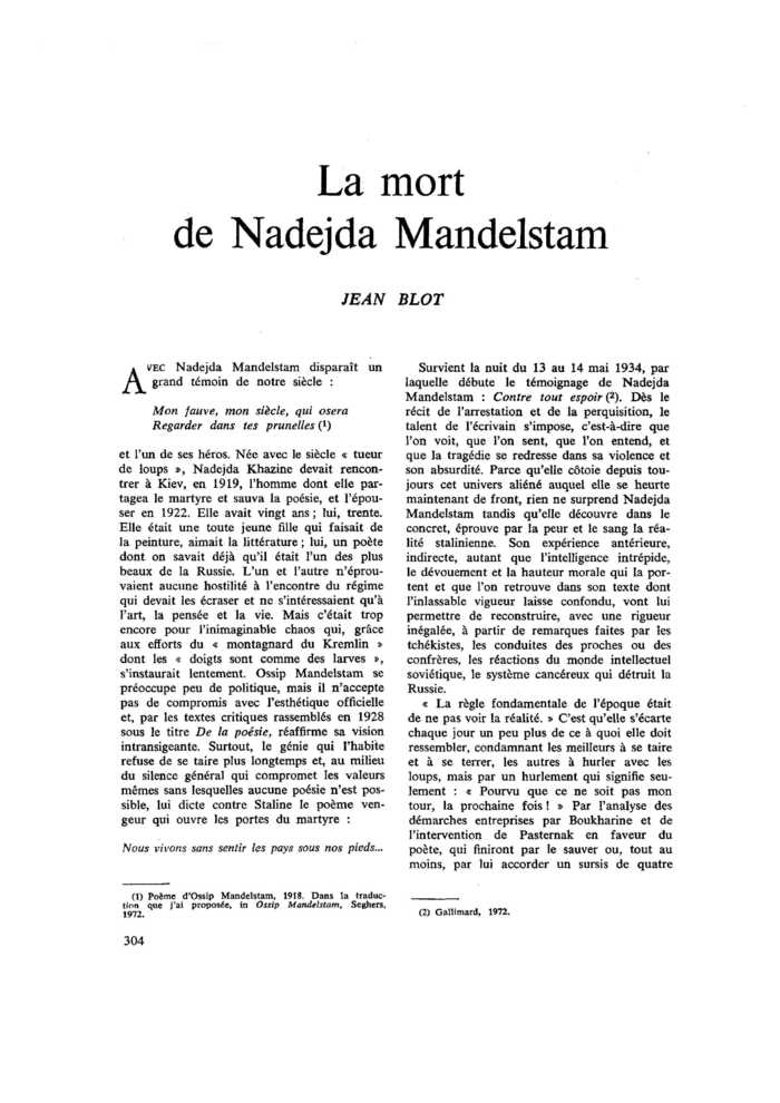 La mort de Nadejda Mandelstam
 – page 1