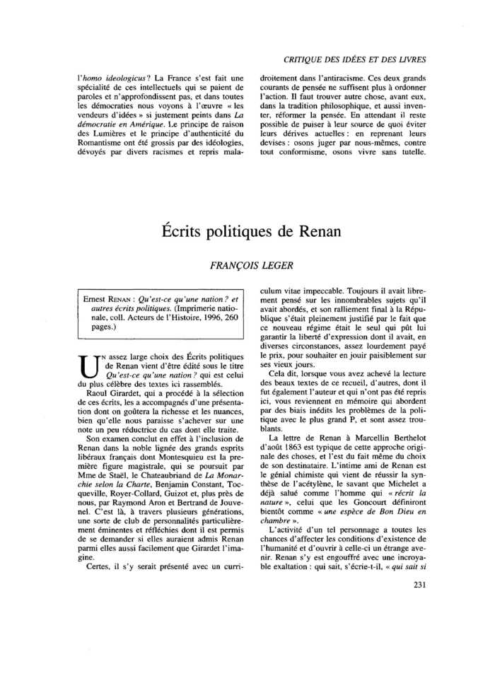 Écrits politiques de Renan
 – page 1
