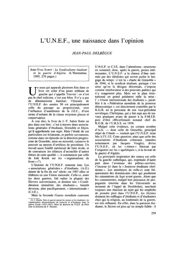 L’U.N.E.F., une naissance dans l’opinion
 – page 1