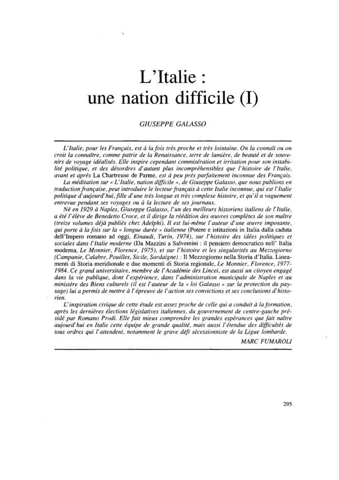 L’Italie : une nation difficile
 – page 1
