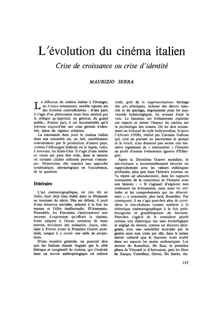 L’évolution du cinéma italien. Crise de croissance ou crise d’identité
 – page 1