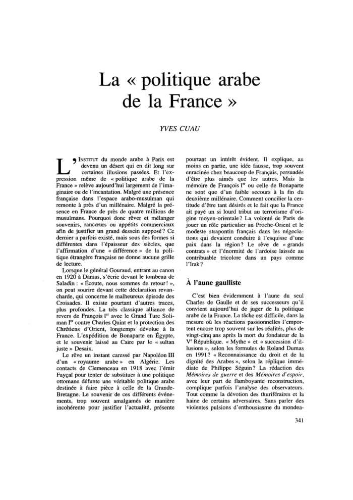 La « politique arabe de la France »
 – page 1