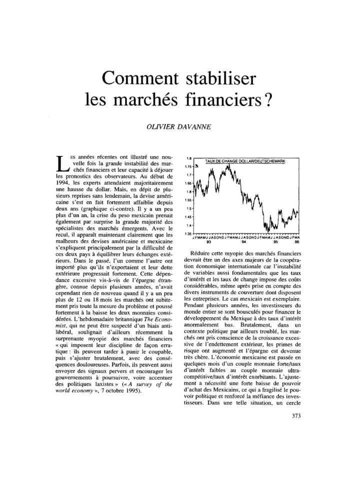 Comment stabiliser les marchés financiers ?
 – page 1