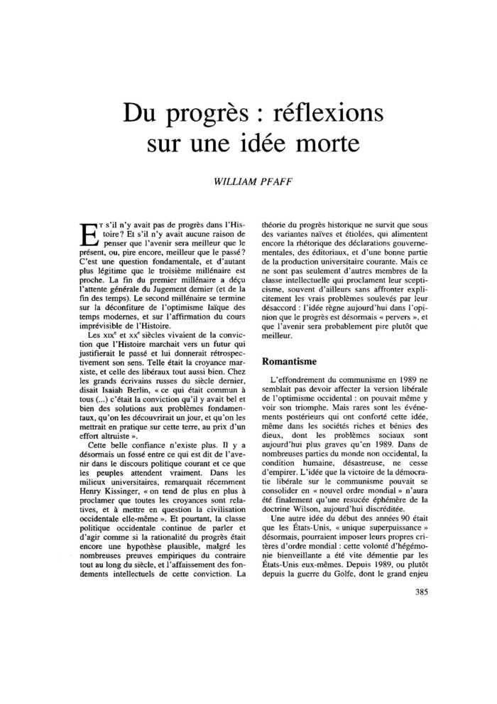 Du progrès : réflexions sur une idée morte
 – page 1