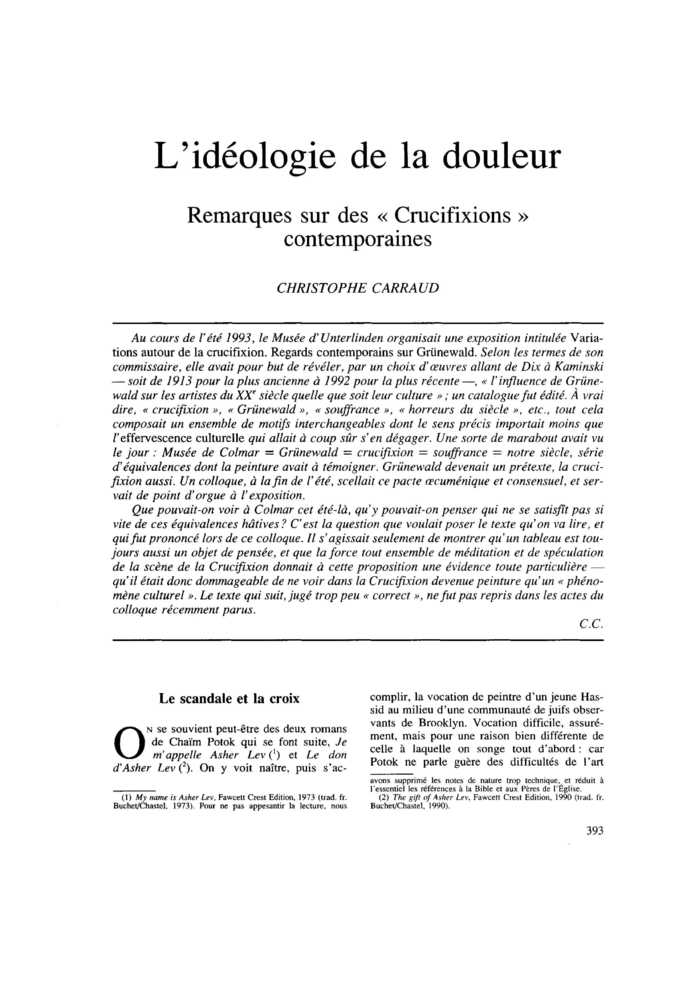 L’idéologie de la douleur. Remarques sur des « Crucifixions » contemporaines
 – page 1