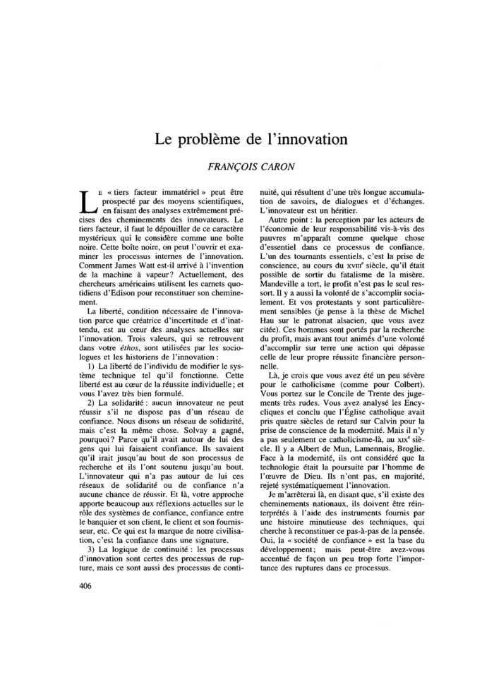 Le problème de l’innovation
 – page 1