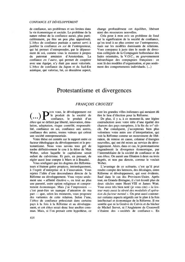 Protestantisme et divergences
 – page 1