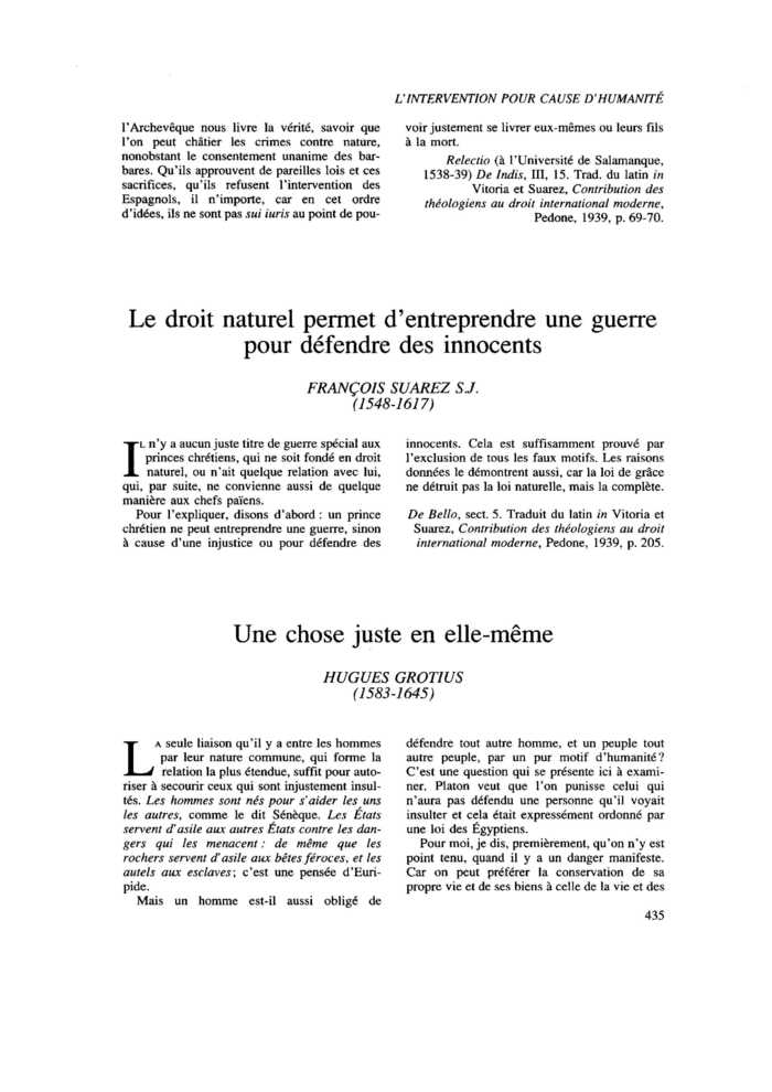 Le droit naturel permet d’entreprendre une guerre pour défendre des innocents
 – page 1