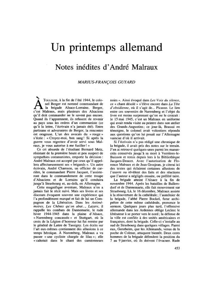 Un printemps allemand. Notes inédites d’André Malraux
 – page 1