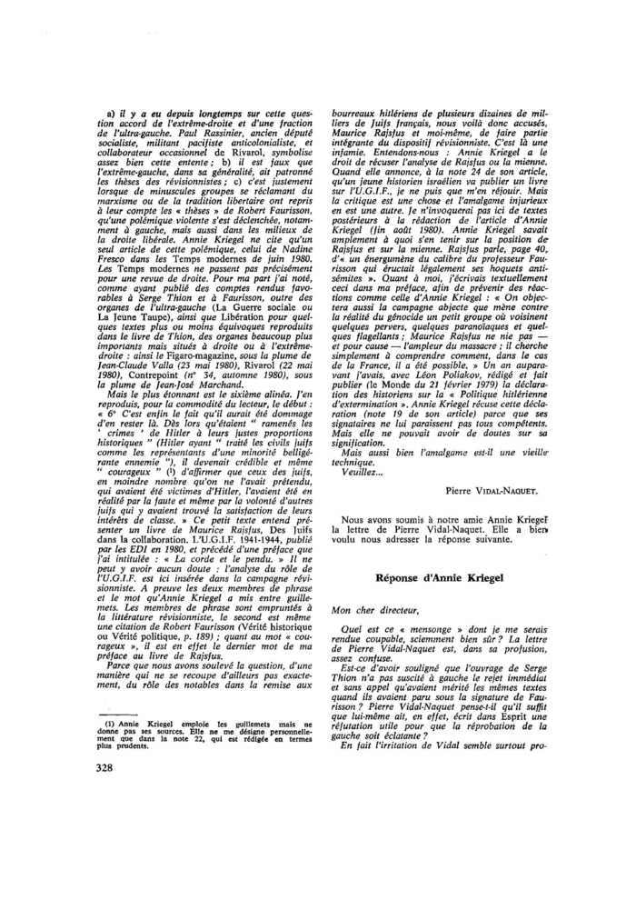 Réponse à Pierre Vidal-Naquet
 – page 1