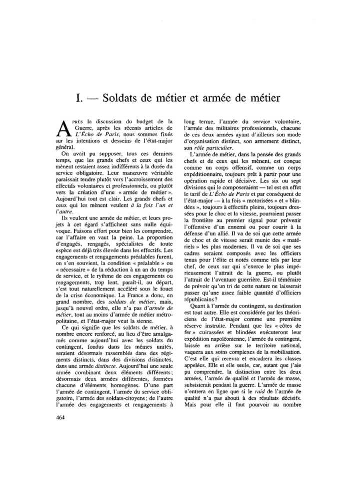 I. Soldats de métier et armée de métier
 – page 1