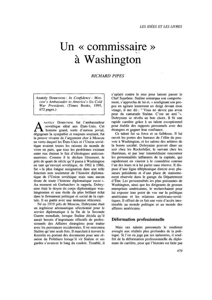 Un « commissaire » à Washington
 – page 1