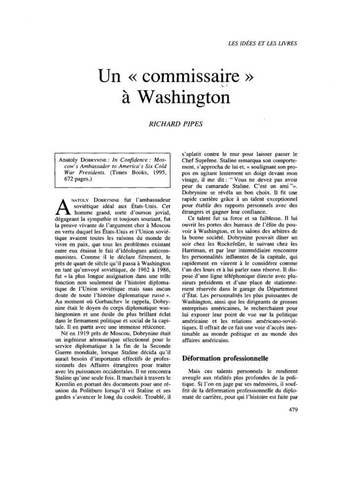 Un « commissaire » à Washington
 – page 1