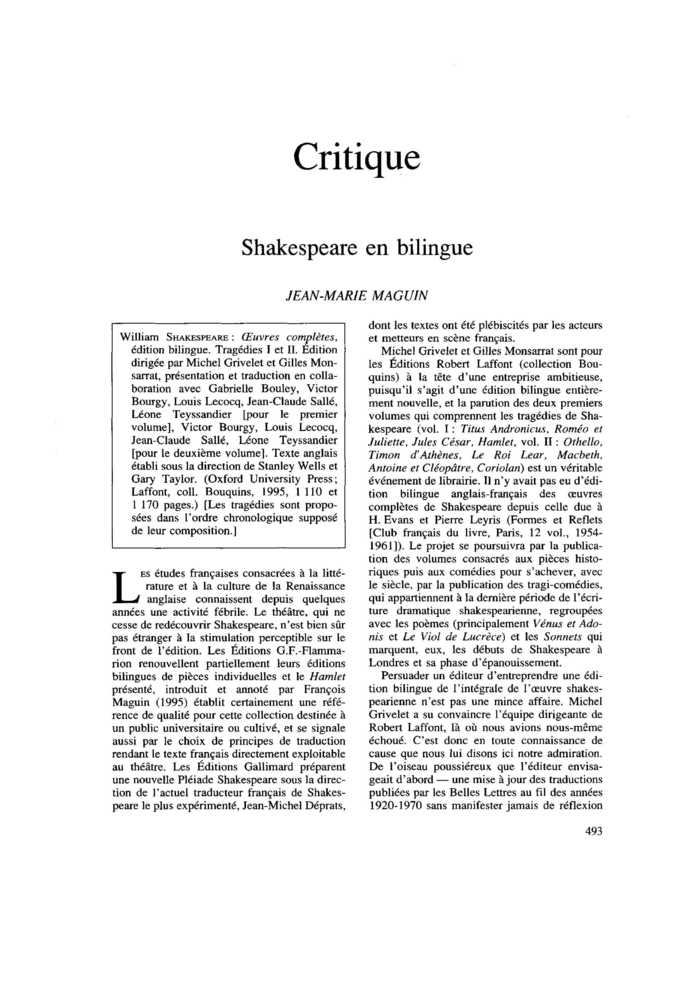 Shakespeare en bilingue
 – page 1