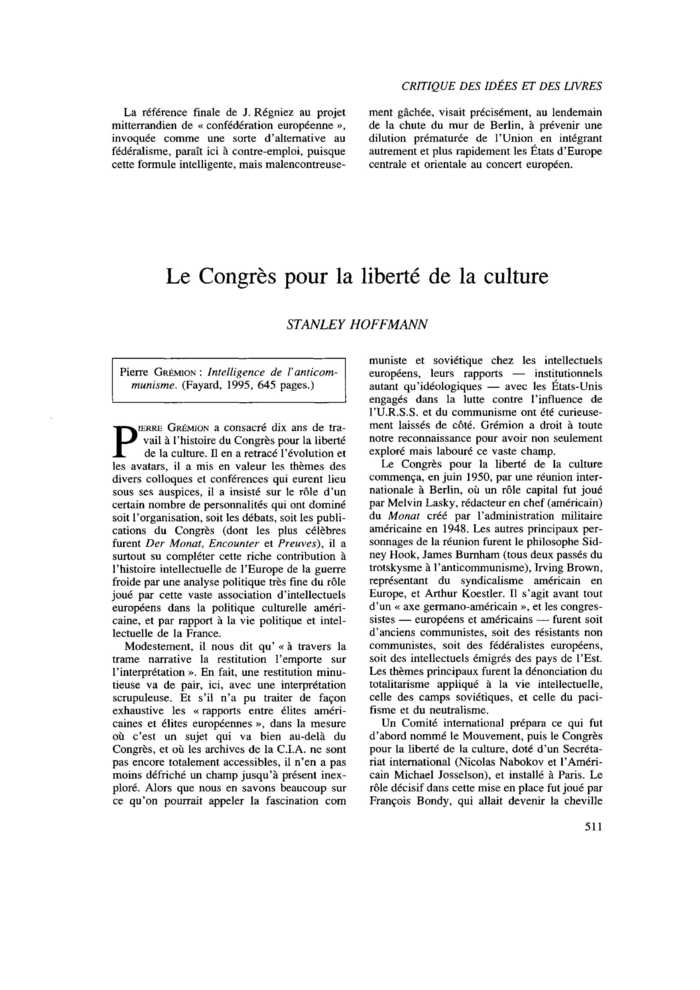 Le Congrès pour la liberté de la culture
 – page 1