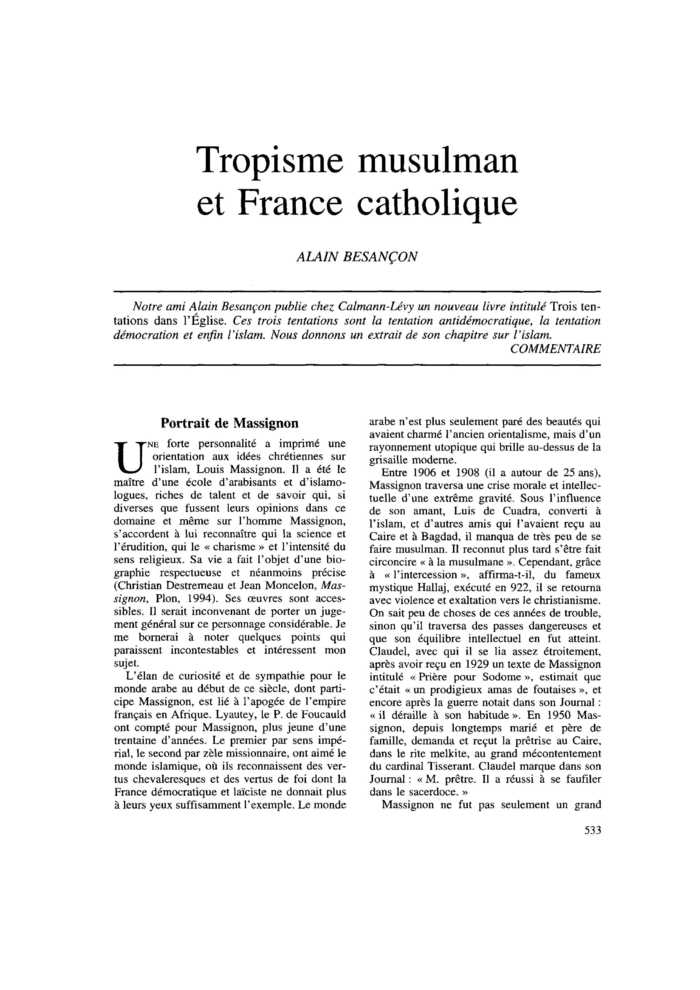 Tropisme musulman et France catholique
 – page 1