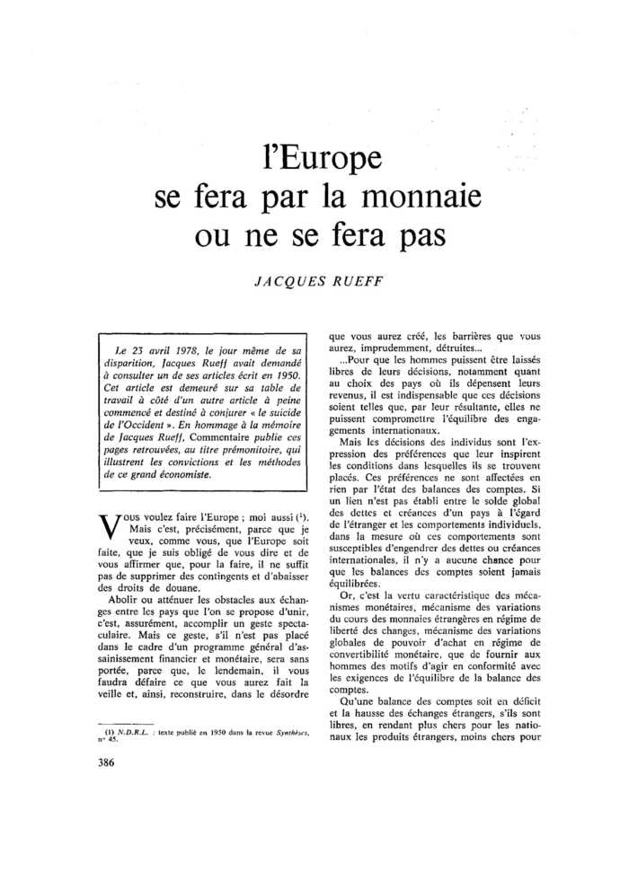 L’Europe se fera par la monnaie ou ne se fera pas
 – page 1