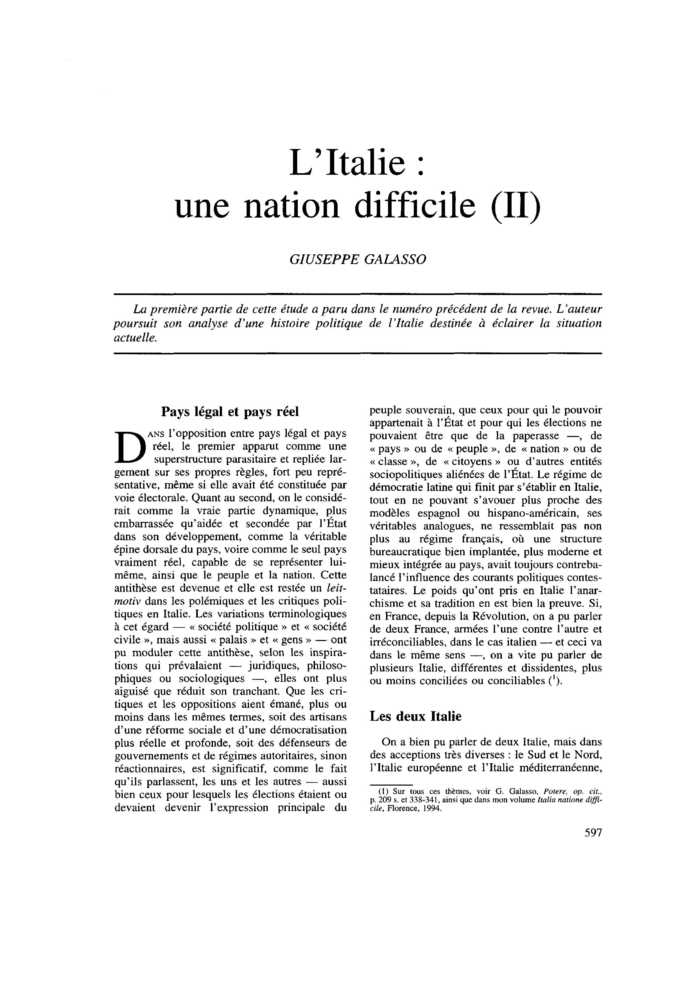 L’Italie : une nation difficile (II)
 – page 1