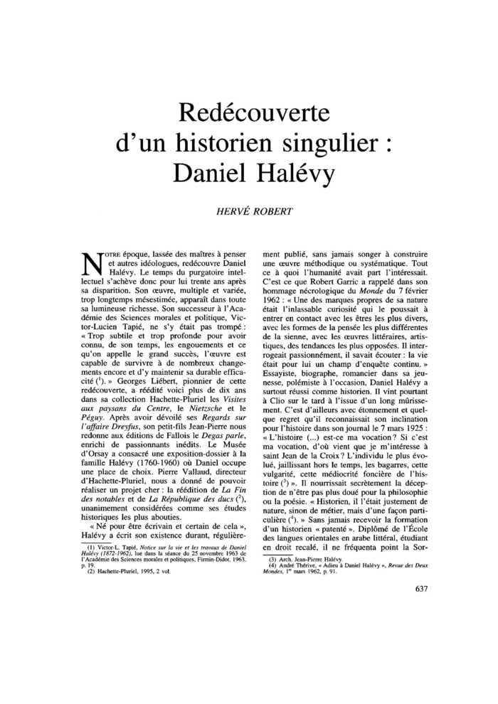 Redécouverte d’un historien singulier : Daniel Halévy
 – page 1