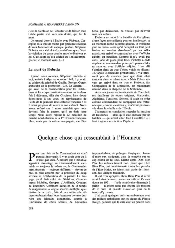 « Il faut toujours savoir tirer l’épée ». Hommage à Jean-Pierre Dannaud : Quelque chose qui ressemblait à l’Honneur
 – page 1