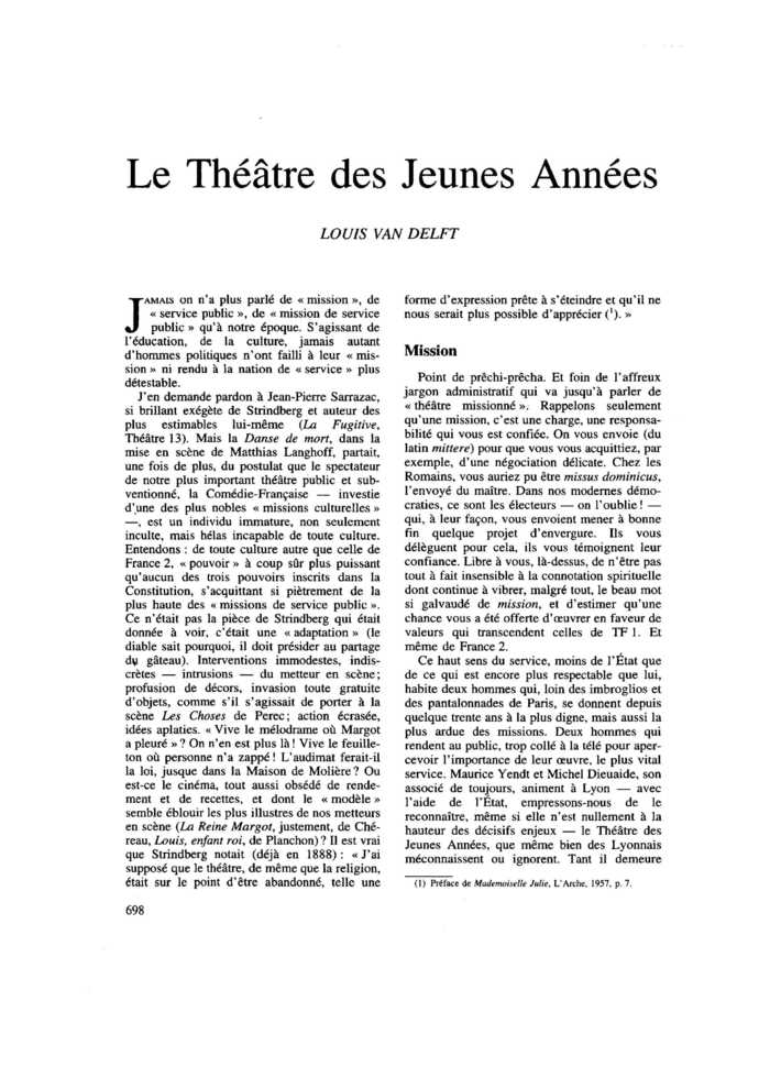 Le Théâtre des Jeunes Années
 – page 1