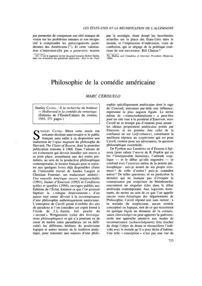Philosophie de la comédie américaine
 – page 1