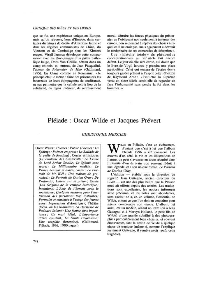Pléiade : Oscar Wilde et Jacques Prévert
 – page 1