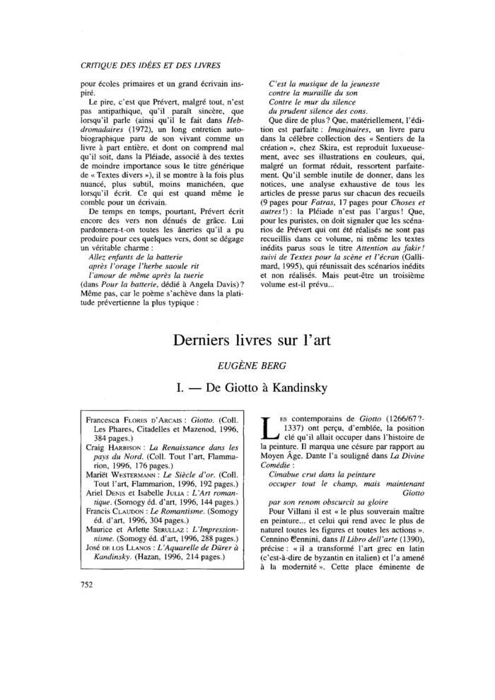 I. De Giotto à Kandinsky. II. Un parcours à travers les civilisations
 – page 1