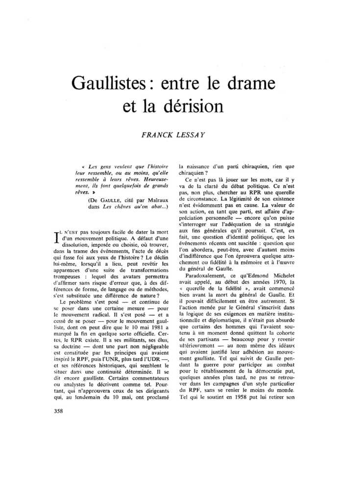 Gaullistes : entre le drame et la dérision
 – page 1