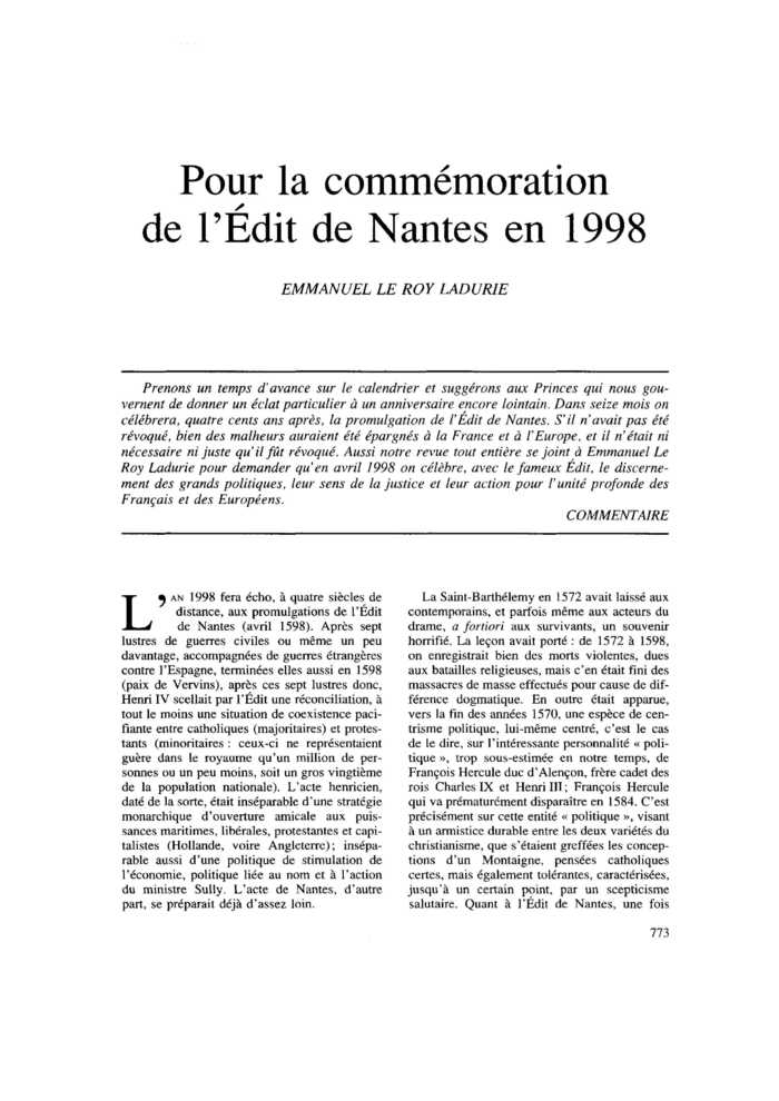 Pour la commémoration de l’Édit de Nantes en 1998
 – page 1