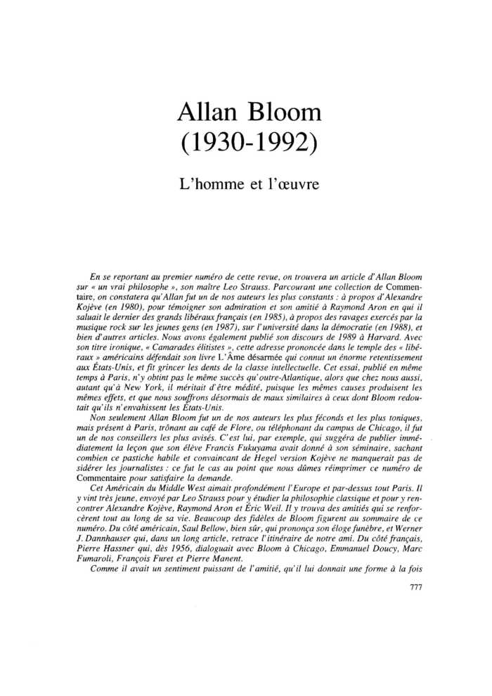 Allan Bloom (1930-1992) L’homme et l’oeuvre
 – page 1