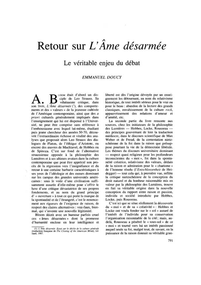 Retour sur L’Âme désarmée. Le véritable enjeu du débat
 – page 1