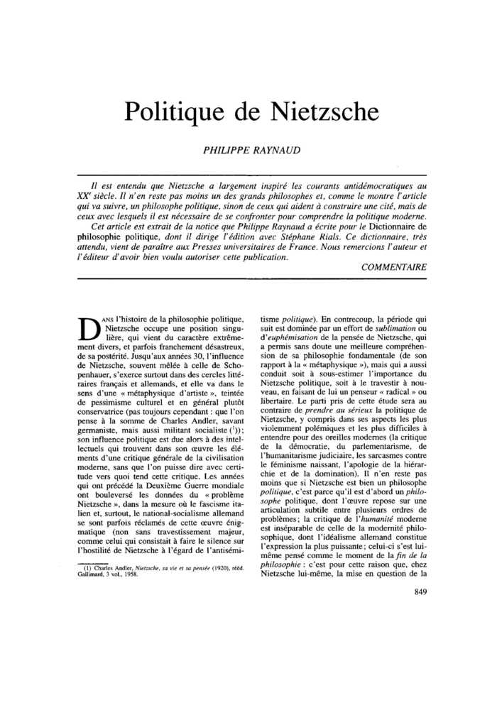 Politique de Nietzsche
 – page 1