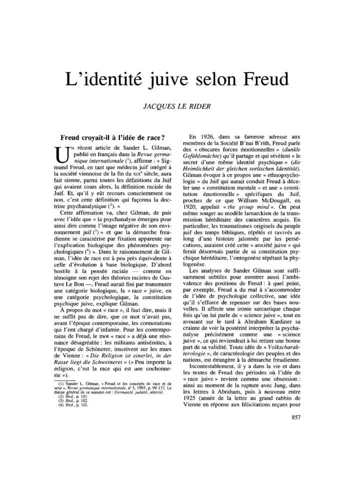 L’identité juive selon Freud
 – page 1