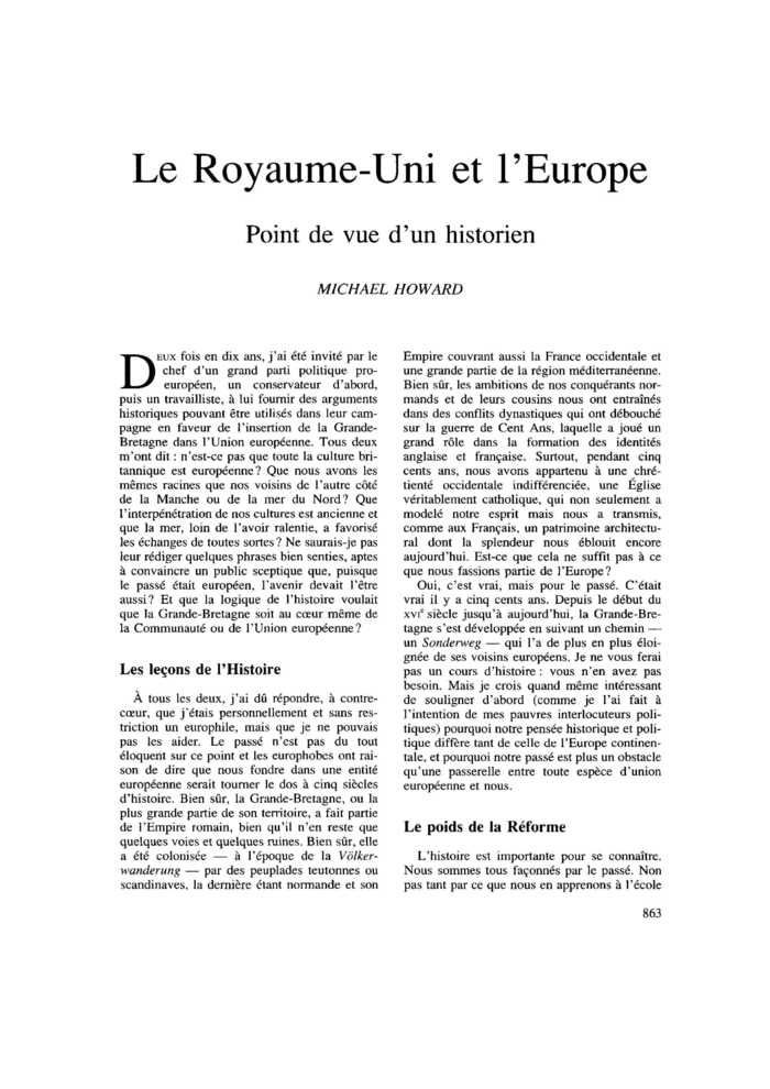 Le Royaume-Uni et l’Europe. Point de vue d’un historien
 – page 1