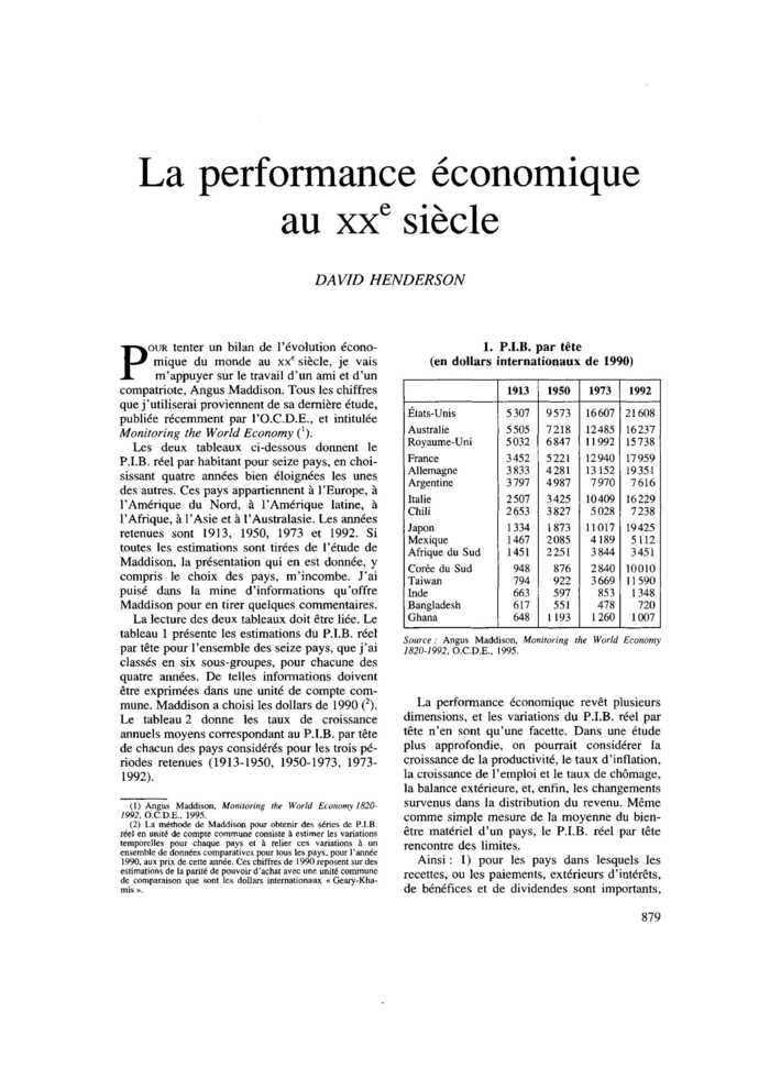 La performance économique au XXe siècle
 – page 1
