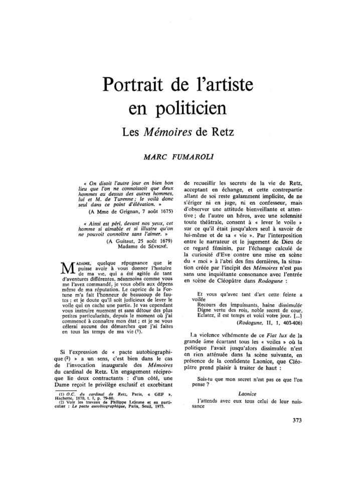 Portrait de l’artiste en politicien. Les Mémoires de Retz
 – page 1