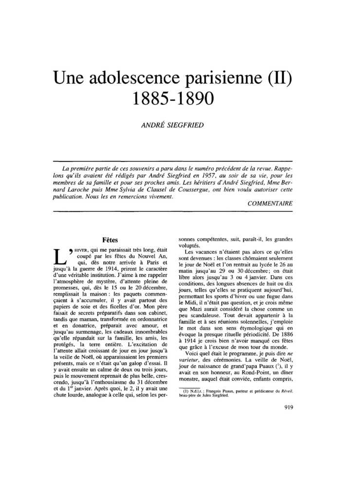 Une adolescence parisienne (II). 1885-1890
 – page 1