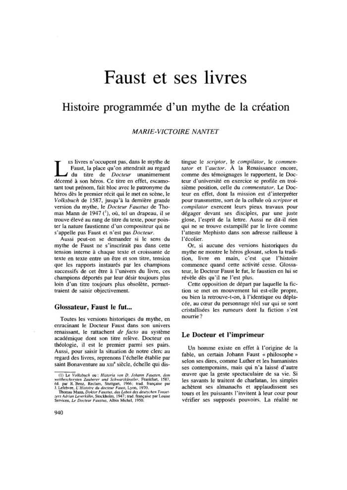 Faust et ses livres. Histoire programmée d’un mythe de la création
 – page 1