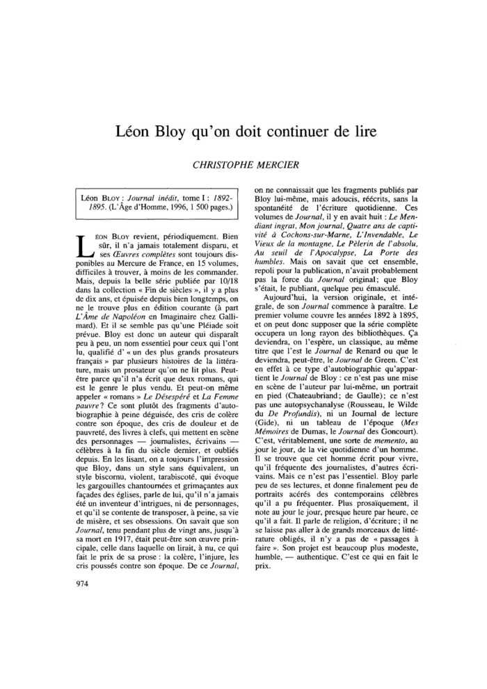 Léon Bloy qu’on doit continuer de lire
 – page 1