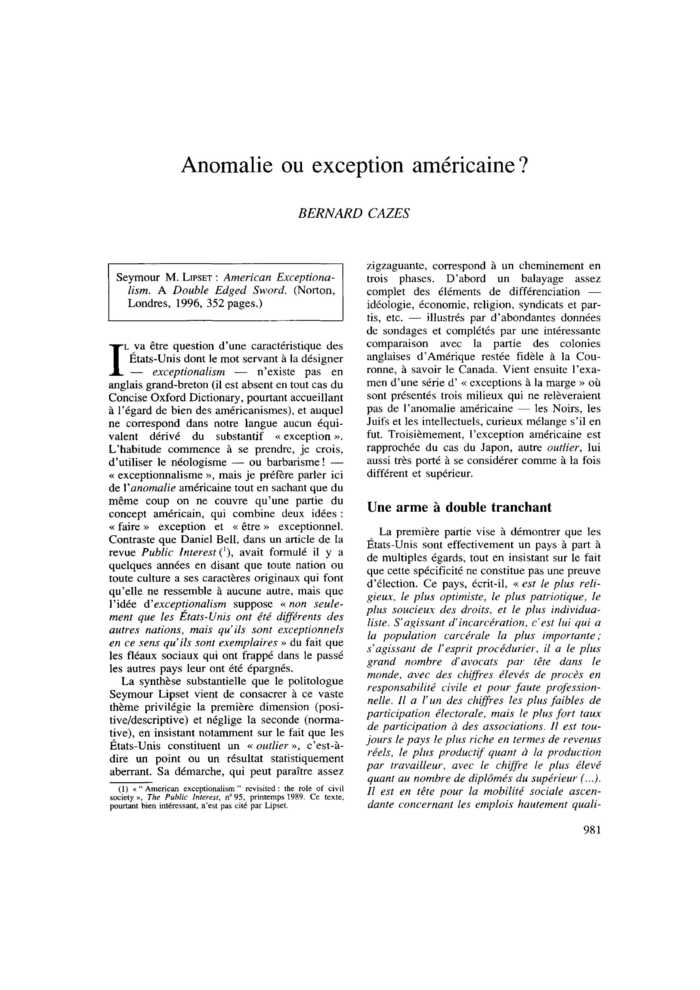 Anomalie ou exception américaine ?
 – page 1