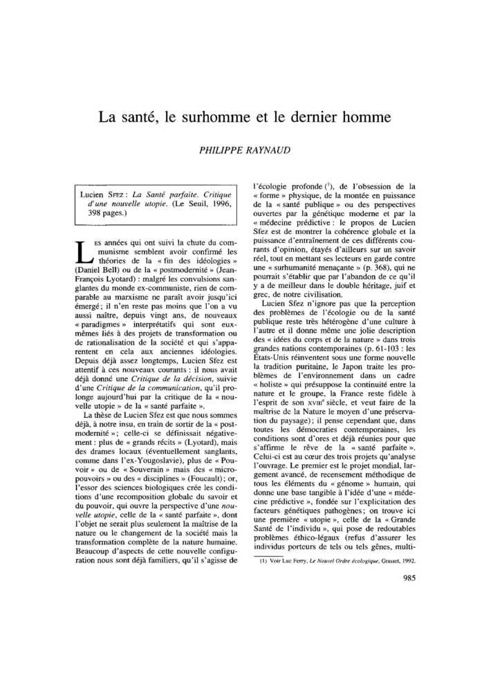 La santé, le surhomme et le dernier homme
 – page 1