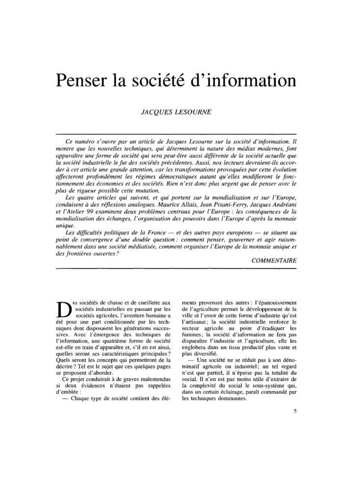 Penser la société d’information
 – page 1