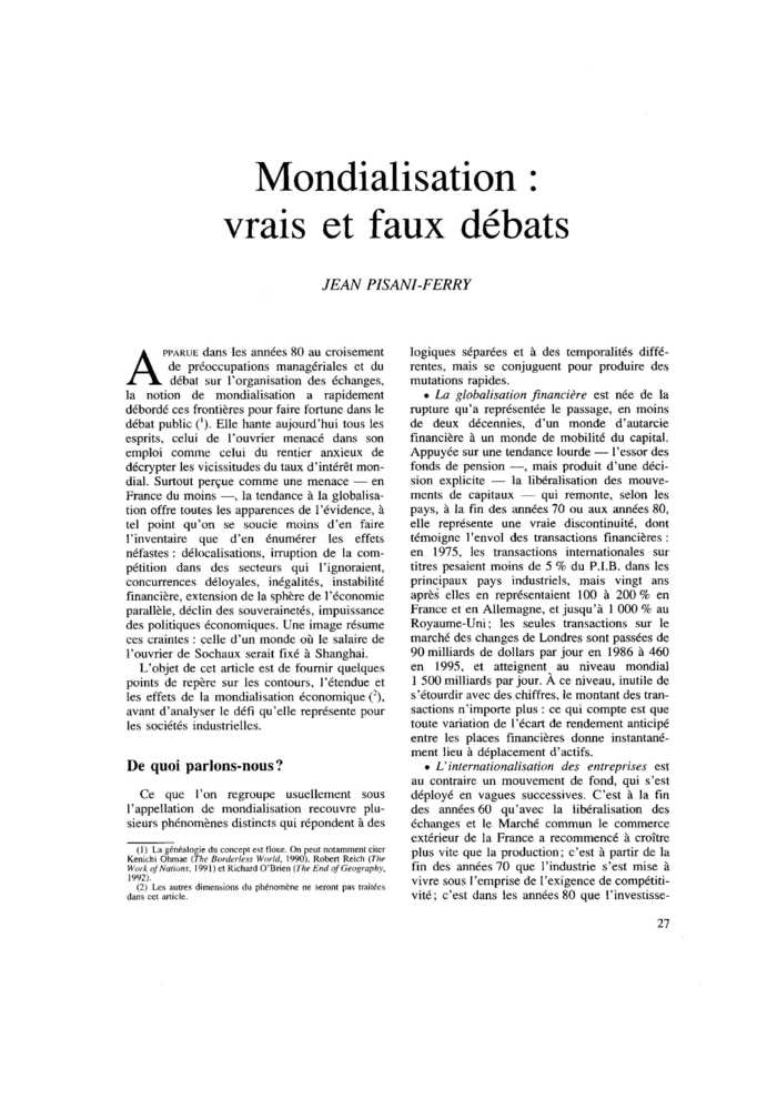 Mondialisation : vrais et faux débats
 – page 1