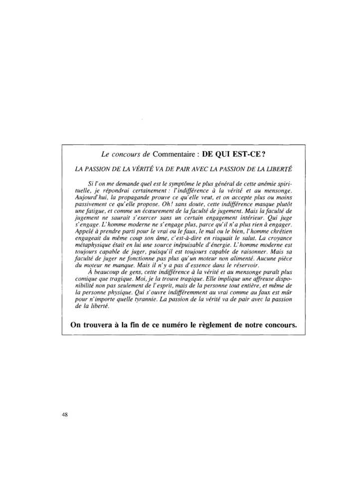 LA PASSION DE LA VÉRITÉ VA DE PAIR AVEC LA PASSION DE LA LIBERTÉ
 – page 1