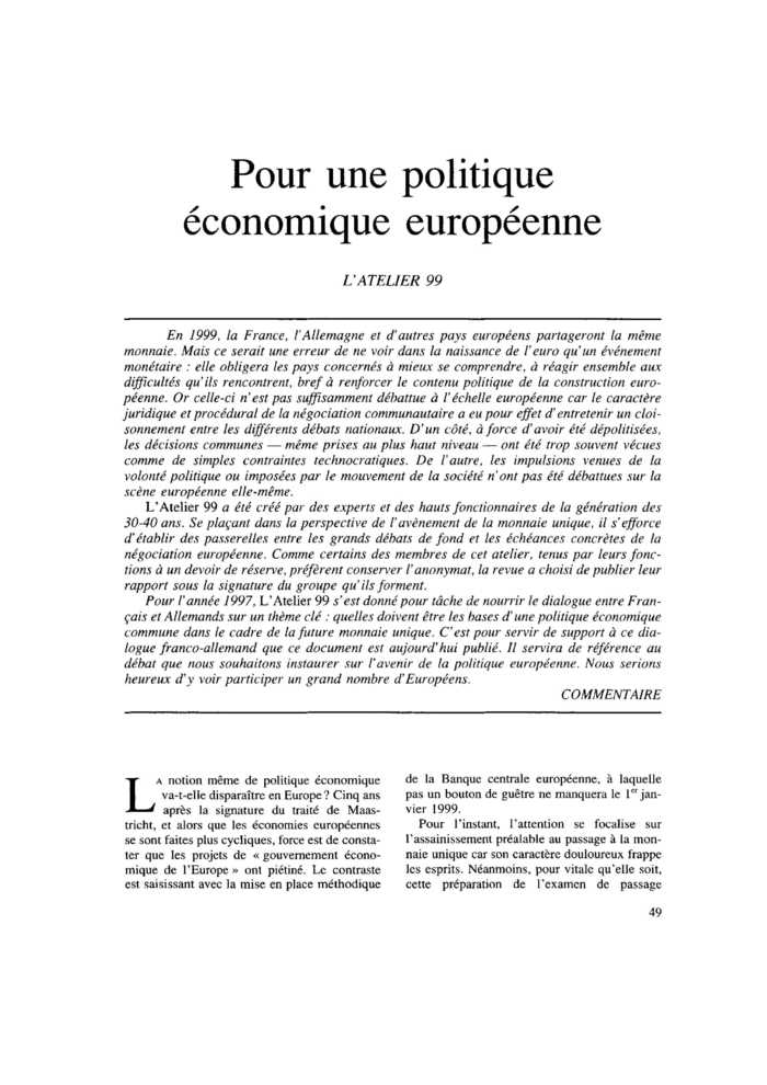 Pour une politique économique européenne
 – page 1