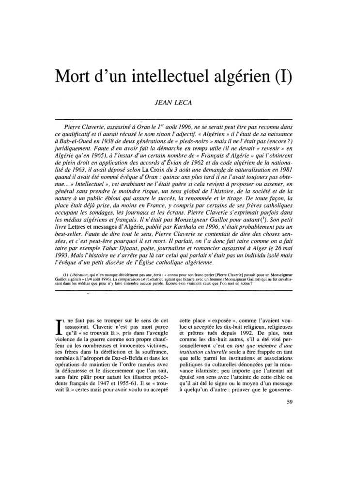 Mort d’un intellectuel algérien (I)
 – page 1