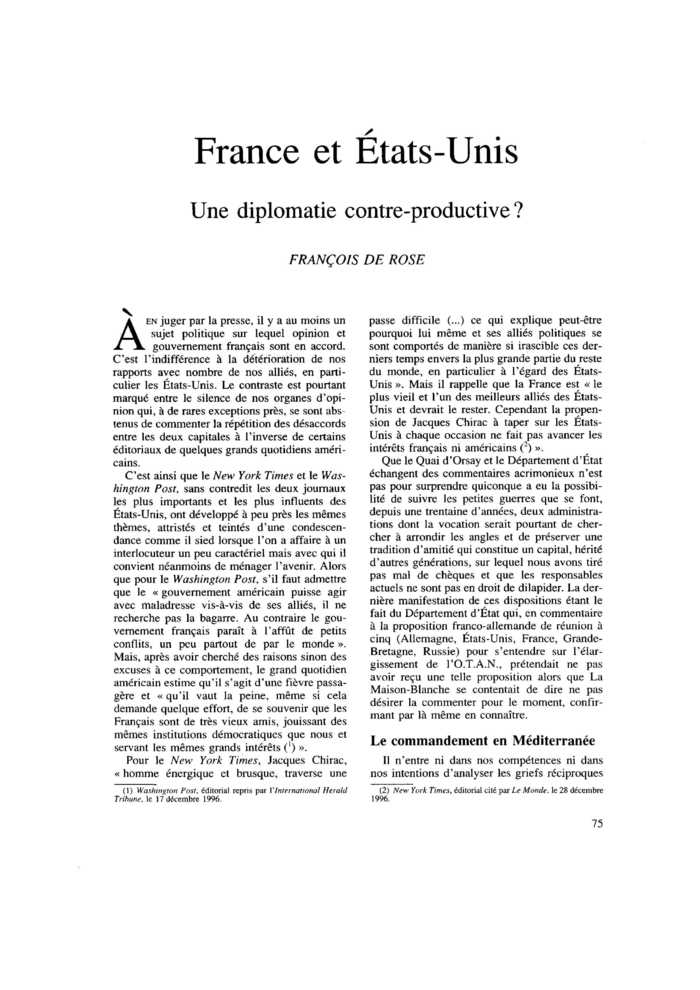 France et États-Unis. Une diplomatie contre-productive ?
 – page 1