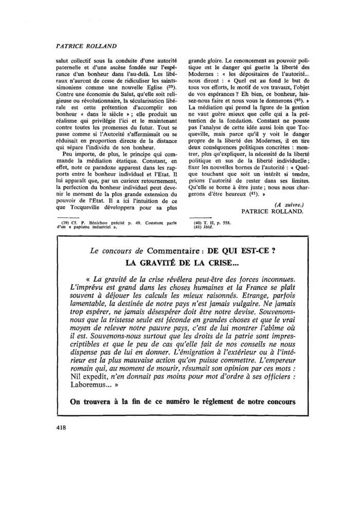 LA GRAVITÉ DE LA CRISE
 – page 1