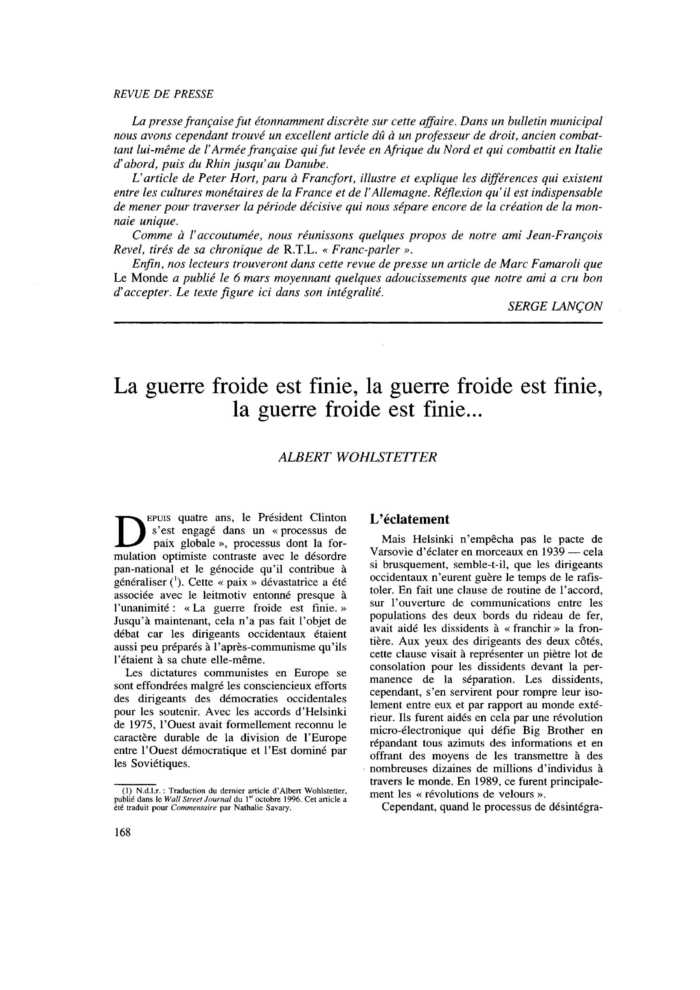 La guerre froide est finie, la guerre froide est finie, la guerre froide est finie…
 – page 1